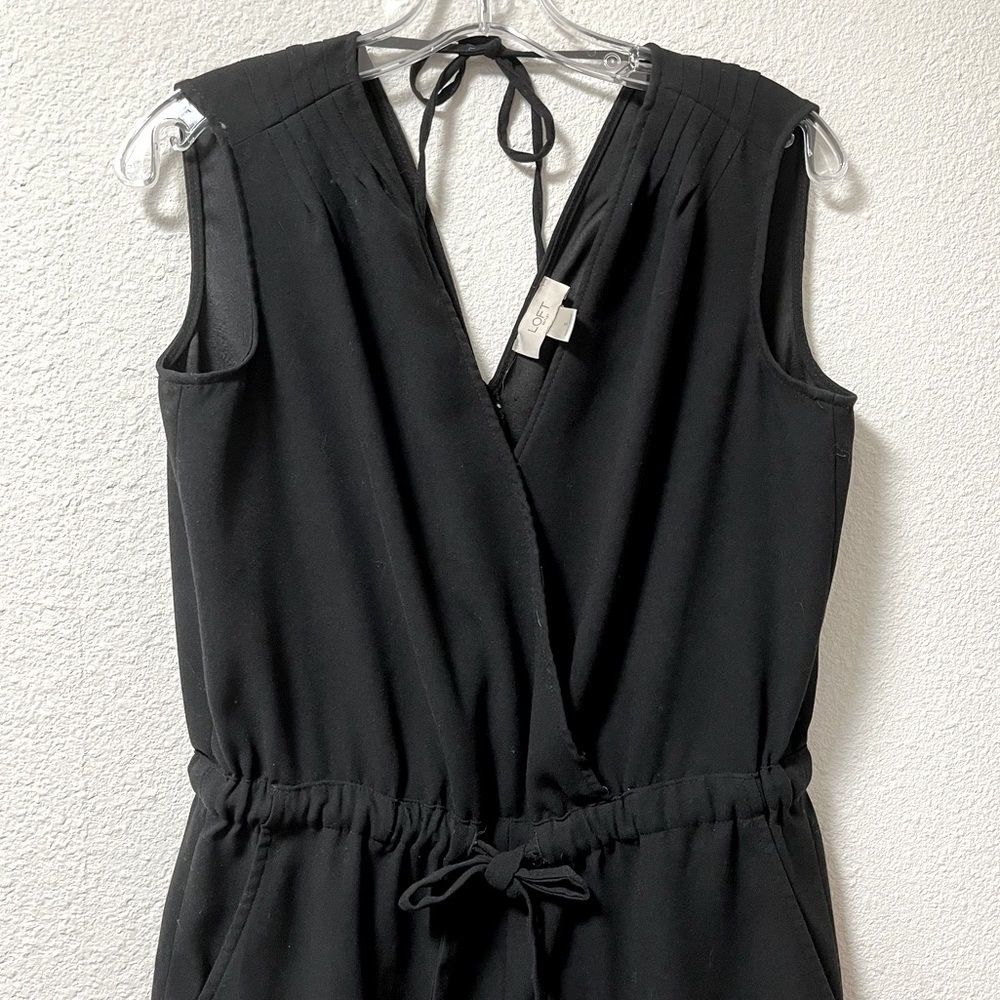 LOFT V Neck Jumpsuit Black Slim Leg